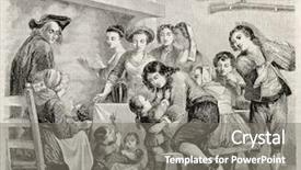  Presentation with painting old - Slides featuring historical painting - happy family in home interior background and a  colored foreground