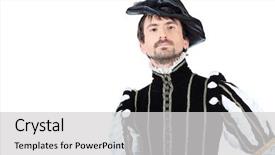  Presentation with historical person - PPT theme enhanced with historical person - portrait of a handsome man background and a light gray colored foreground