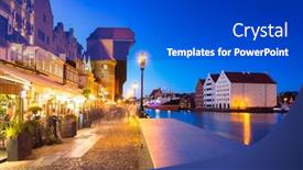  Presentation with river port - Presentation theme enhanced with historical-port-crane-in-gda background and a cobalt blue colored foreground