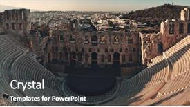  Presentation with theatre - PPT theme featuring historical ruins in athens greece background and a dark gray colored foreground