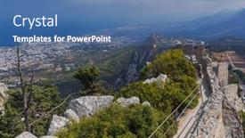  Presentation with historical architecture - Presentation theme featuring historical-saint-hilarion-castle background and a ocean colored foreground