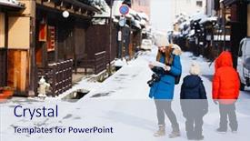  Presentation with mother doing yoga kids - Presentation design consisting of historical takayama town in japan background and a sky blue colored foreground