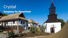  Presentation with region - Audience pleasing PPT layouts consisting of historical-village-center-of-holloko backdrop and a teal colored foreground