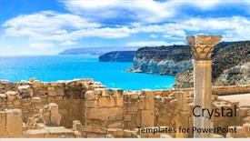  Presentation with ancient history - Presentation theme having history - ancient temples and turquoise sea background and a coral colored foreground