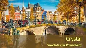  Presentation with amsterdam - PPT theme featuring history - bridges over canals in amsterdam background and a tawny brown colored foreground