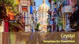  Presentation with street - Audience pleasing presentation theme consisting of history - colorful street in old havana backdrop and a tawny brown colored foreground