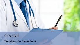  Presentation with prescription - Slide set having history - doctor writing a medical prescription background and a light blue colored foreground