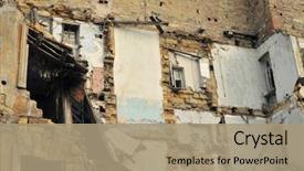  Presentation with earthquake disaster - Theme having history - earthquake disaster old destroyed house background and a coral colored foreground