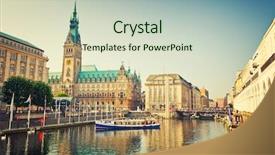  Presentation with hamburg - Audience pleasing theme consisting of history - hamburg townhall and alster river backdrop and a soft green colored foreground