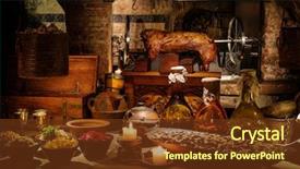  Presentation with castle - Beautiful presentation theme featuring history - medieval ancient kitchen table backdrop and a tawny brown colored foreground
