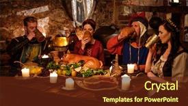  Presentation with ancient people - Presentation enhanced with history - medieval people eat and drink background and a tawny brown colored foreground
