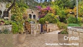  Presentation with old house - Slide deck featuring history - old house in yemin moshe background and a coral colored foreground