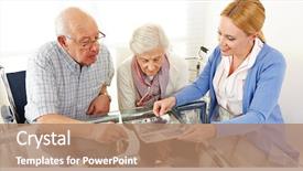  Presentation with photo album - Presentation design with history - senior citizens couple watching background and a coral colored foreground