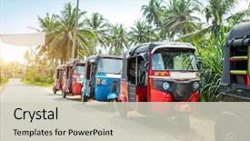  Presentation with sri lanka - PPT layouts consisting of history - tuktuk taxi on road background and a soft green colored foreground