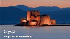  Presentation with dusk - Beautiful presentation theme featuring venetian castle of bourtzi backdrop and a ocean colored foreground