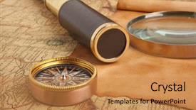  Presentation with map vintage - Theme having history - vintage brass telescope on old background and a gold colored foreground