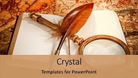  Presentation with vintage book - Slide deck featuring history - vintage still life - magnifying background and a coral colored foreground