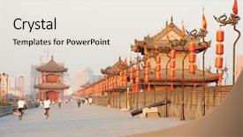  Presentation with of smart city connections - PPT theme enhanced with china history - xi'an city wall background and a sky blue colored foreground