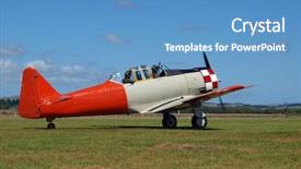  Presentation with aircraft - Audience pleasing PPT theme consisting of aerobatic - vintage aircraft taxiing backdrop and a teal colored foreground