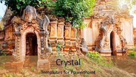  Presentation with lake - Colorful presentation design enhanced with history ancient century - shwe indein pagoda with hundrets backdrop and a coral colored foreground