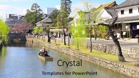  Presentation with old people - Beautiful presentation featuring japanese history - people in old-fashioned boat kurashiki backdrop and a coral colored foreground