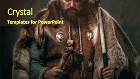  Presentation with battle history - Slide deck enhanced with history battle - viking with cold weapon background and a tawny brown colored foreground