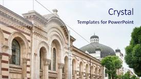  Presentation with europe history - Amazing PPT theme having history bulgaria - sofia synagogue is the largest backdrop and a sky blue colored foreground