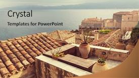  Presentation with ancient greece - Cool new slide deck with history byzantine - beautiful ancient town monemvasia greece backdrop and a soft green colored foreground