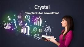  Presentation with business book - Cool new PPT theme with history calendar - young lady reading a book backdrop and a tawny brown colored foreground