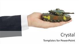  Presentation with history - Slide deck with history cartoons - hand with panzer isolated background and a white colored foreground