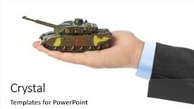  Presentation with waiter hand in white glove - Slide deck featuring history cartoons - hand with panzer isolated background and a white colored foreground