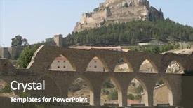  Presentation with aqueduct - Beautiful slide deck featuring civil engineering bridge - aqueduct and morella castle spain backdrop and a tawny brown colored foreground