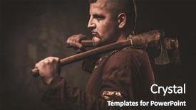 Presentation with warrior - Colorful PPT layouts enhanced with history clothing - angry viking with ax backdrop and a dark gray colored foreground