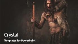  Presentation with warrior - Cool new PPT theme with history clothing - viking with ax backdrop and a dark gray colored foreground