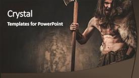  Presentation with warrior - Slides enhanced with history clothing - viking with ax background and a dark gray colored foreground