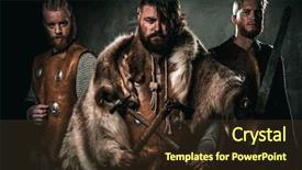  Presentation with vikings - Beautiful slides featuring history clothing - vikings with their konung backdrop and a tawny brown colored foreground