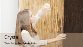  Presentation with old young - Audience pleasing PPT theme consisting of young woman opens a giant old book backdrop and a coral colored foreground