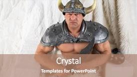  Presentation with costume - PPT theme featuring history cold war - menacing muscular man in costume background and a coral colored foreground