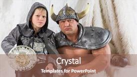  Presentation with costume - Slide set with history cold war - muscular man with young son background and a  colored foreground