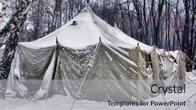  Presentation with cold war - Amazing PPT layouts having history cold war - soviet military tent in snow backdrop and a light gray colored foreground
