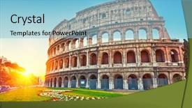  Presentation with rome italy - Amazing slide deck having history coliseu - colosseum at sunrise in rome backdrop and a light blue colored foreground