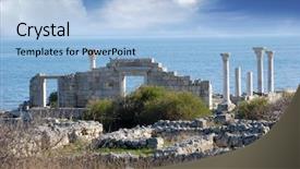  Presentation with ancient greek - Amazing slide deck having history colonial time - ruins of ancient greek colony backdrop and a light blue colored foreground