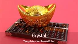  Presentation with mean - Colorful presentation theme enhanced with history economic - chinese gold ingot and abacus backdrop and a wine colored foreground