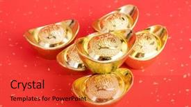  Presentation with chinese calligraphy - Cool new presentation design with history economic - chinese gold ingot mean symbols backdrop and a red colored foreground