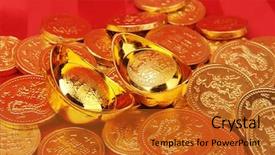  Presentation with mean - Amazing theme having history economic - chinese gold ingot mean symbols backdrop and a gold colored foreground