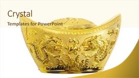  Presentation with prosperity - PPT theme having history economic - chinese gold ingot mean symbols background and a cream colored foreground