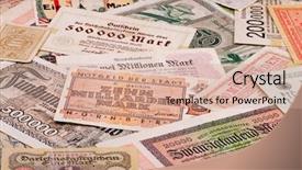  Presentation with money notes - Cool new presentation design with history economic - old german notes emergency money backdrop and a coral colored foreground