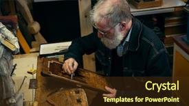  Presentation with wood carving - PPT theme having history furniture - senior wood carving professional background and a tawny brown colored foreground