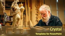  Presentation with wood carving - PPT theme having history furniture - senior wood carving professional background and a tawny brown colored foreground