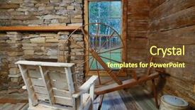  Presentation with spinning wheel - Theme enhanced with history furniture - vintage spinning wheel loom background and a tawny brown colored foreground
